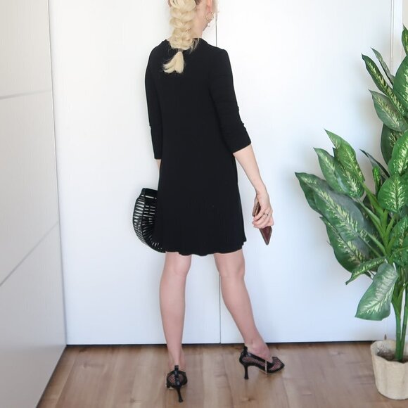 Aqua Knitted Ribbed Black 3/4 Sleeve Mini Dress - Picture 6 of 7